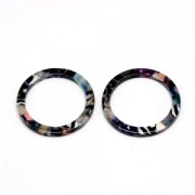 Pendentif anneau en acétate de cellulose 14.5 mm Ecaille de tortue Rose/Noir x1