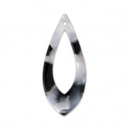 Pendentif goutte en acétate de cellulose 36x15 mm Ecaille de tortue Blanc/Noir x1