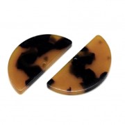 Pendentif demi-lune en acétate 37x18 mm Ecaille de tortue Marron/Noir x1