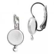 Dormeuses avec anneau et porte-cabochon à fond plat 8 mm rhodié x2