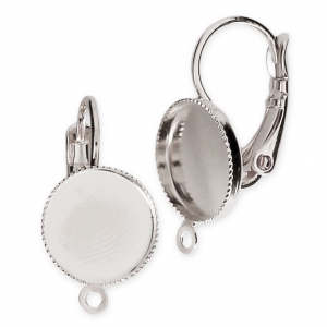Dormeuses avec anneau et porte-cabochon à fond plat 10 mm rhodié x2