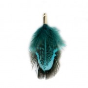 Plume de faisan rayée avec embout doré pour bijoux fantaisie 35 mm Petrol/Noir x1|raw }}