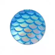 Cabochon rond en résine 12 mm Effet Ecailles de sirène/dragon Aqua AB x1