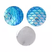 Cabochon rond en résine 12 mm Effet Ecailles de sirène/dragon Aqua AB x1