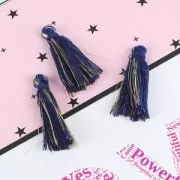 Pompon coton 32 mm Bleu Marine / Doré x1