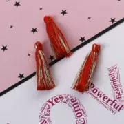 Pompon coton 32 mm Rouge / Doré x1