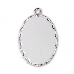 Serti pendentif pour cabochon ovale fond plat 25x18 mm Placage Argent fin x1