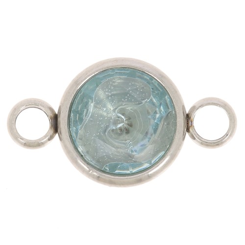Intercalaire 2 anneaux rond et cabochon facetté 17.5x10 mm Acier inox 304L Aqua x1