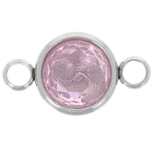 Intercalaire rond et cabochon en verre facetté 10mm - Acier inox 304L - Light Rose