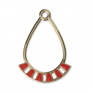 Pendentifs gouttes en métal et résine époxy 30x21 mm Doré / Rose Corail x2