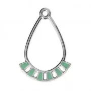 Pendentifs gouttes en métal et résine époxy 30x21 mm Rhodié / Mint x2