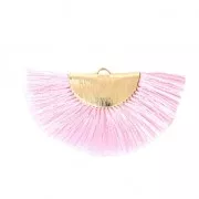 Pendentif éventail demi-lune franges pompons 25x47 mm Baby Rose/doré x1