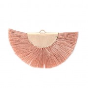 Pendentif éventail demi-lune franges pompons 25x47 mm Sienne/doré x1