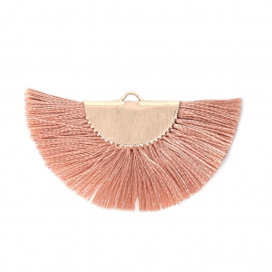 Pendentif éventail demi-lune franges pompons 25x47 mm Sienne/doré x1