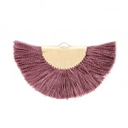Pendentif éventail demi-lune franges pompons 25x47 mm Mauve/doré x1