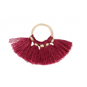 Petit pendentif éventail avec pompons imitation coton 20x29 mm Bordeaux/doré x1