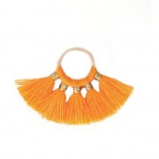 Petit pendentif éventail avec pompons imitation coton 20x29 mm Orange/doré x1|raw }}