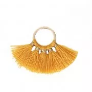 Petit pendentif éventail avec pompons imitation coton 20x29 mm Moutarde/doré x1