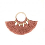 Petit pendentif éventail avec pompons imitation coton 20x29 mm Sienne/doré x1