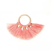 Petit pendentif éventail avec pompons imitation coton 20x29 mm Salmon/doré x1