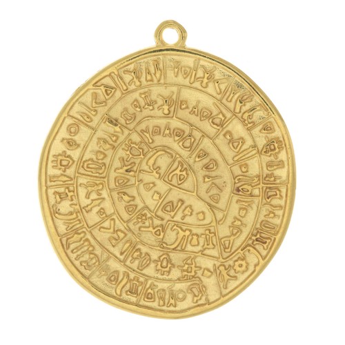 Pendentif médaille Disque de Phaistos 28 mm Doré à l'or fin x1