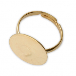 Bague réglable plateau pour cabochon rond fond plat 16 mm Doré à l'or fin x1