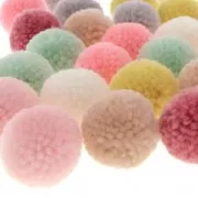 Assortiment de 24 pompons ronds en polyester 3 cm - Pastel