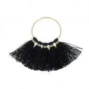 Pendentif éventail avec pompons en coton 45x40 mm Noir/doré x1