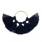 Pendentif éventail avec pompons imitation coton 60x40 mm Bleu Nuit /doré x1