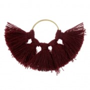 Pendentif éventail avec pompons imitation coton 60x40 mm Bordeaux/doré x1|raw }}