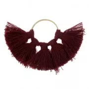 Pendentif éventail avec pompons imitation coton 60x40 mm Bordeaux/doré x1