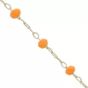 Chaîne perlée alternée de perles facettées en verre 2.95 mm Doré satiné/Orange x1m