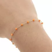 Chaîne perlée alternée de perles facettées en verre 2.95 mm Doré satiné/Orange x1m