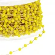 Chaîne perlée alternée de perles facettées en verre 2.95 mm Doré satiné/ Jaune x1m