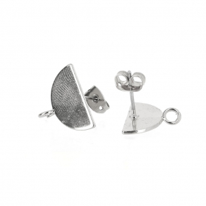 Clous d'oreilles demi-cercle avec anneau à décorer en laiton 15x9 mm rhodié x2