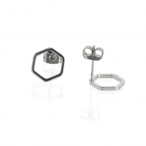 Boucles d'oreilles design hexagone à décorer en laiton 11 mm rhodié x2