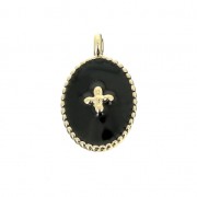 Breloque médaille ovale motif croix résine époxy 14x8.5mm Doré à l'or fin noir x1|raw }}