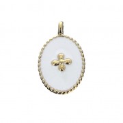 Breloque médaille ovale motif croix résine époxy 14x8.5mm Doré à l'or fin blanc x1|raw }}