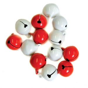 10 breloques grelots 14 mm Blanc / Rouge