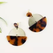 Sequin rond en acétate de cellulose 13.5 mm Ecaille de tortue Vert/Noir x1