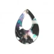 Pendentif goutte en acétate de cellulose 23x17 mm Ecaille de tortue Vert/Noir x1