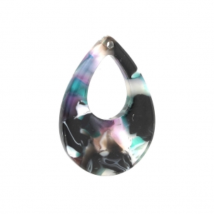 Pendentif goutte en acétate de cellulose 23x17 mm Ecaille de tortue Vert/Noir x1