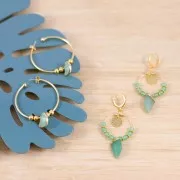 Mini pendentif dent de requin - pierre imitation gemme 20 mm Aventurine/doré x1