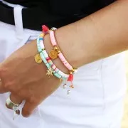 Perles Heishi rondelles en pâte polymère 5x1 mm Turquoise x39 cm