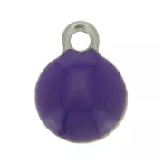 Breloques rondes 6 mm en résine époxy - Acier inoxydable 304 - Violet foncé x5