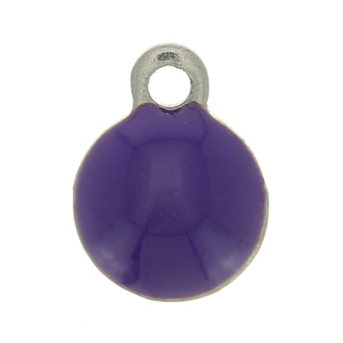 Breloques rondes 6 mm en résine époxy - Acier inoxydable 304 - Violet foncé x5