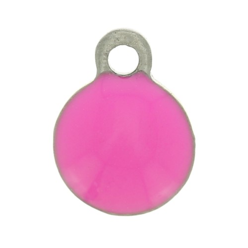 Breloques rondes 6 mm en résine époxy - Acier inoxydable 304 - Fuchsia x5