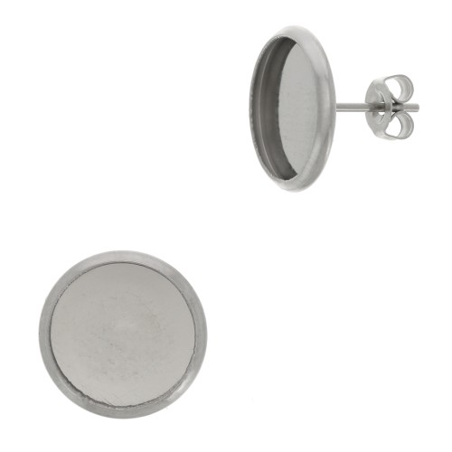 Clous d'oreilles pour cabochon fond plat 12 mm en Acier inox x2