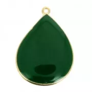 Pendentif goutte résine époxy 32x23 mm Doré à l'or fin/Vert x1