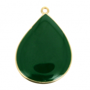 Pendentif goutte résine époxy 32x23 mm Doré à l'or fin/Vert x1